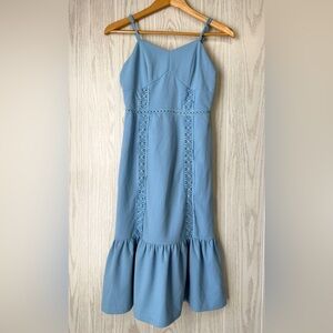 Miami Baby Blue Crochet Trim Ruffle Hem Midi Dress – NWT Size XS